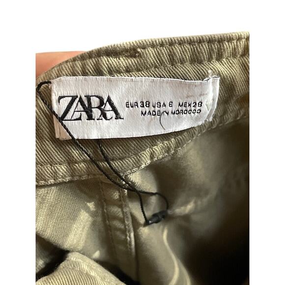 Zara Women's High Rise Green Canvas Cargo Straight Leg Pants Size 6 - Picture 5 of 6